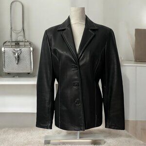 Vintage Y2K Casual Corner Genuine Leather Notch‎ Collar Blazer Jacket